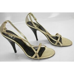Burberry Gold Check Strappy Leather High Heel Sandals Size 39.5 New $550